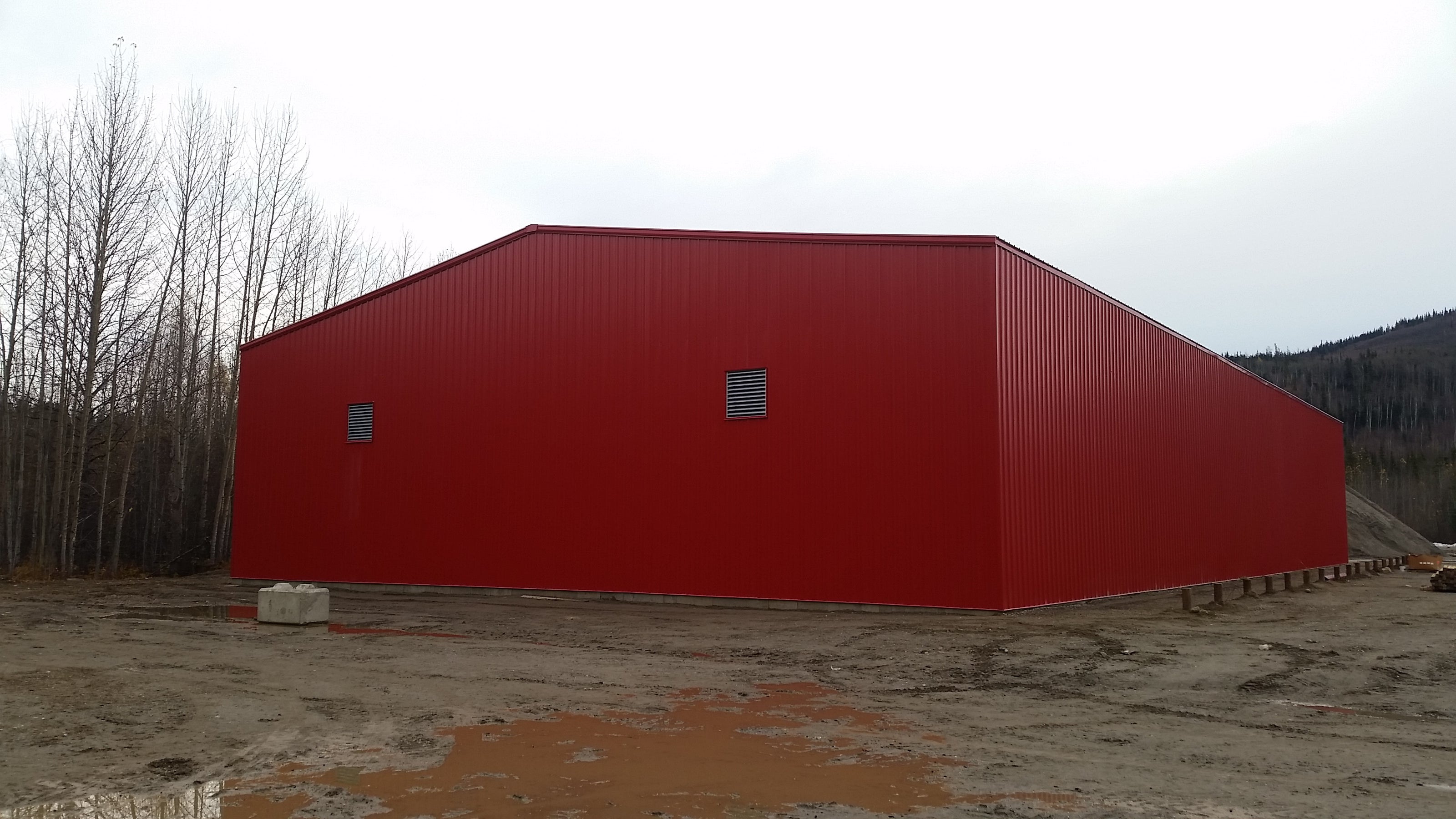 Rigid Frame Metal Building For Road Salt Storage with Louver Vents - Rear View