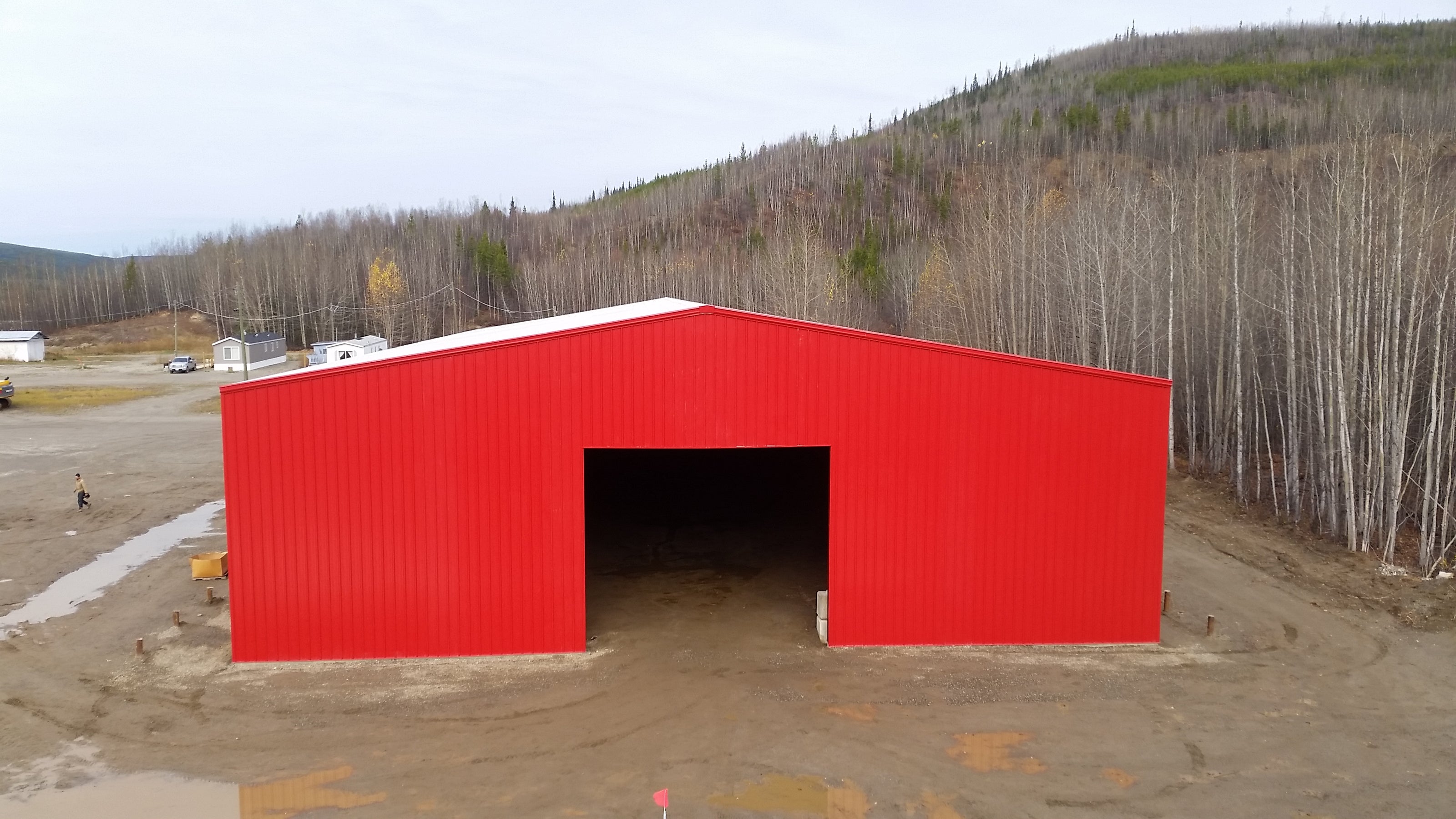 Rigid Frame Metal Building For Road Salt Storage - Front View